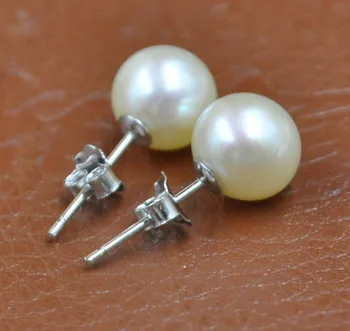 Aukštos kokybės Sterlingas sidabro 8mm apvalus balta ir rožinė perlų auskarai ir sąsagos