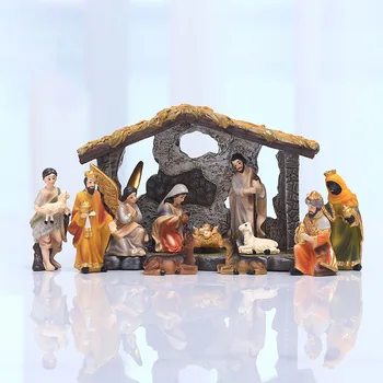 Kalėdos Papuošalai Dervos Interjero Scena Miniatiūrinė Skulptūra Bažnyčios, Religijos Retro Namų Puošybai Amatų Kalėdų Dovanos