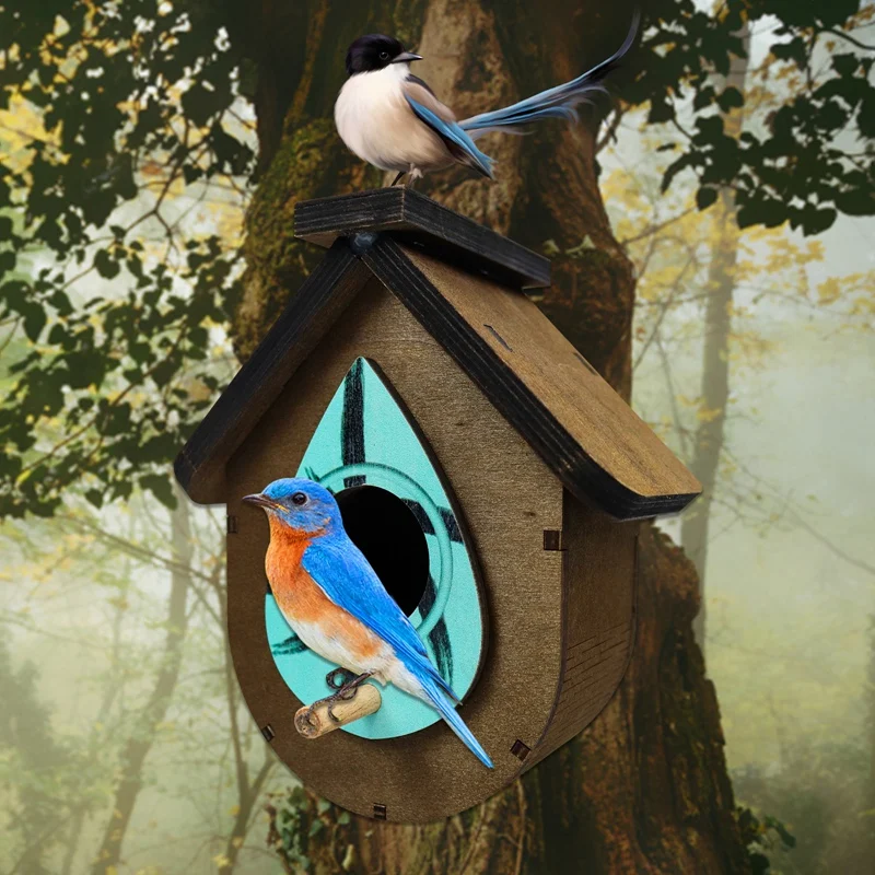 Ranka Raižyti Medžio Birdhouses,Lapų Formos Kabo Paukštis Namo Lauko Sodo Lauko Dekoratyviniai Lapai Mediniai Birdhouse 0